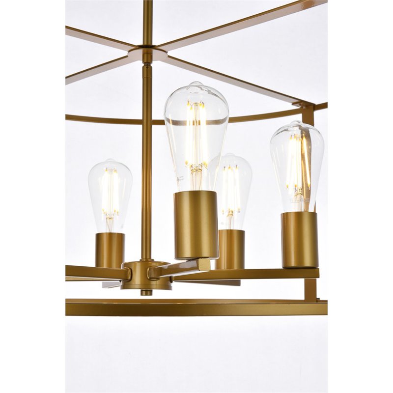 Living District Agnys 6-Light Mid-Century Metal Pendant in Brass