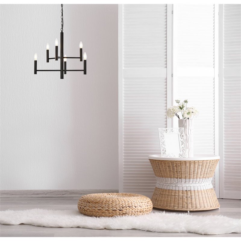 Living District Carmella 6-Light Mid-Century Metal Pendant in Black