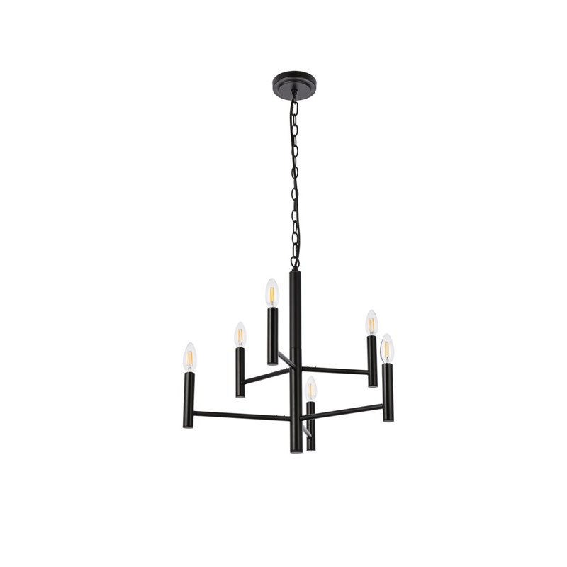 Living District Carmella 6-Light Mid-Century Metal Pendant in Black