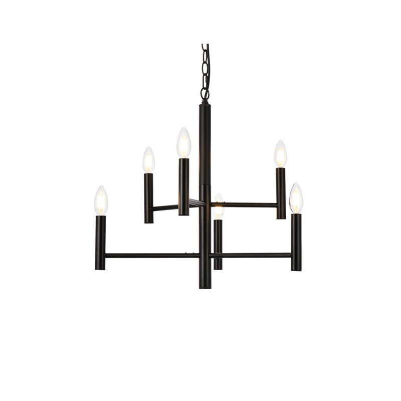 Living District Carmella 6-Light Mid-Century Metal Pendant in Black