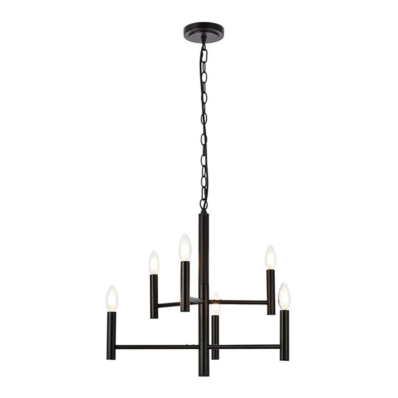 Living District Carmella 6-Light Mid-Century Metal Pendant in Black