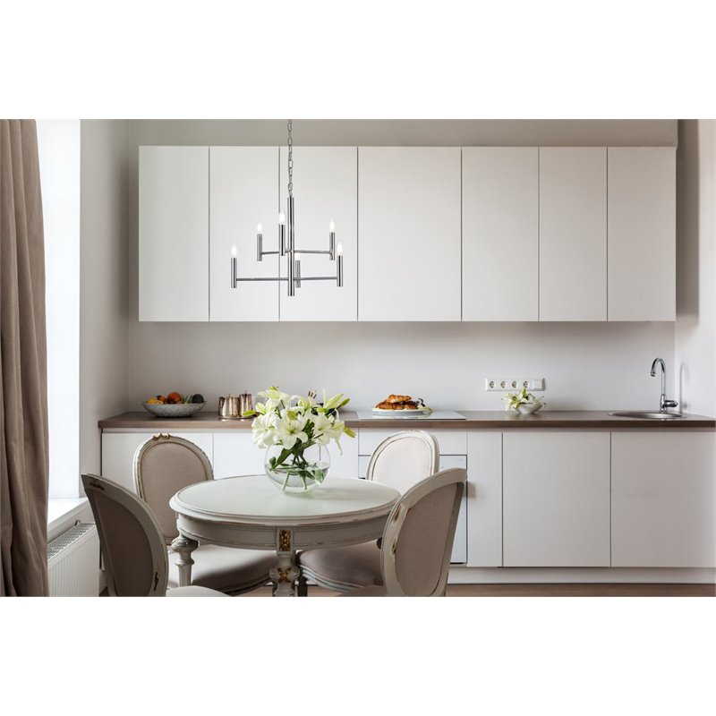 Living District Carmella 6-Light Mid-Century Metal Pendant in Chrome