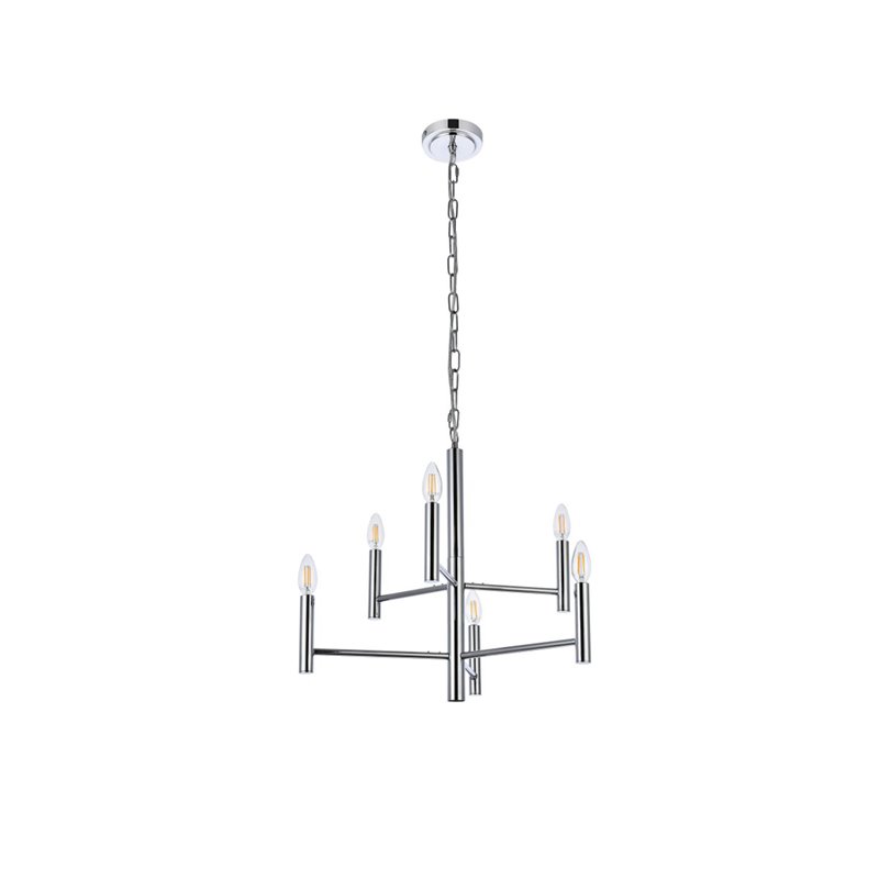 Living District Carmella 6-Light Mid-Century Metal Pendant in Chrome