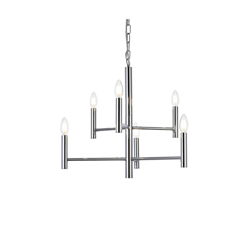 Living District Carmella 6-Light Mid-Century Metal Pendant in Chrome