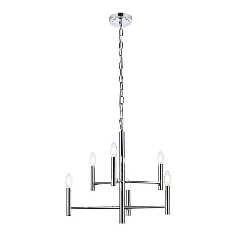 Living District Carmella 6-Light Mid-Century Metal Pendant in Chrome