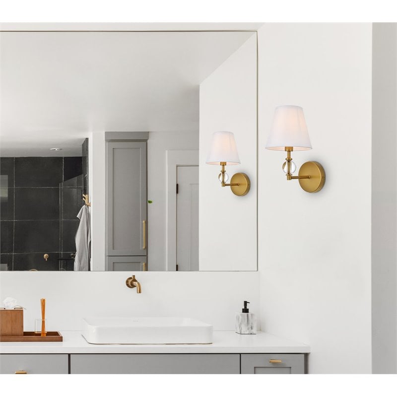 Living District Bethany 1-Light Metal Bath Sconce in Brass and White