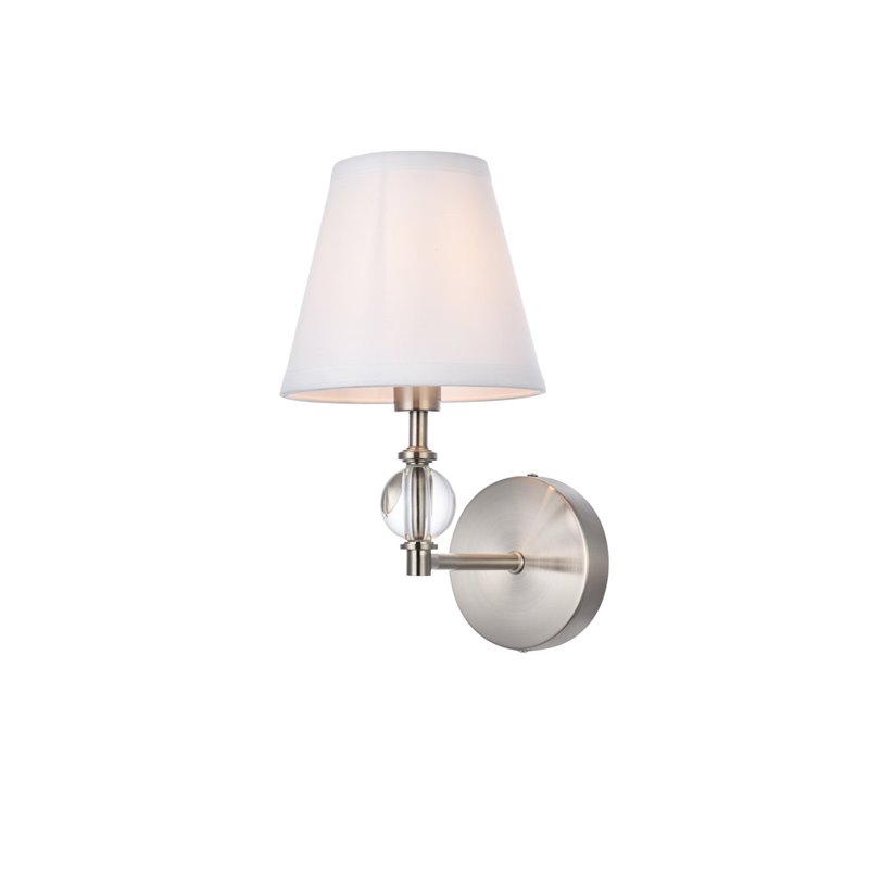 Living District Bethany 1-Light Metal Bath Sconce in Satin Nickel and White