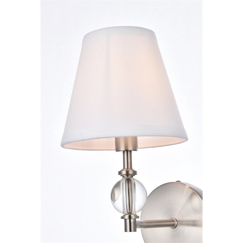 Living District Bethany 1-Light Metal Bath Sconce in Satin Nickel and White