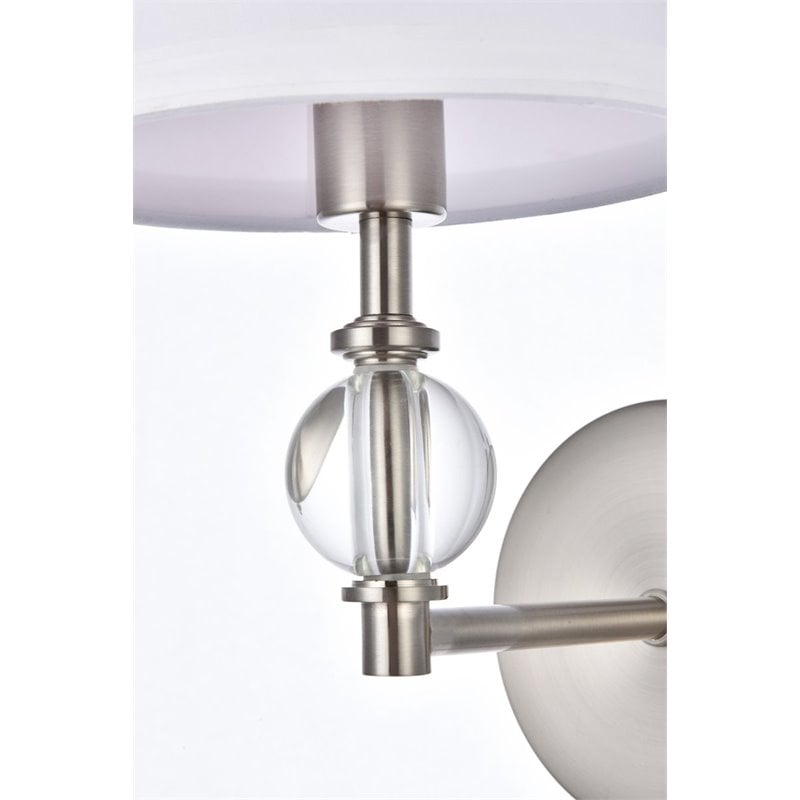 Living District Bethany 1-Light Metal Bath Sconce in Satin Nickel and White