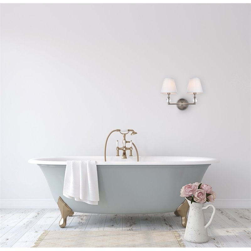 Living District Bethany 2-Light Metal Bath Sconce in Satin Nickel and White