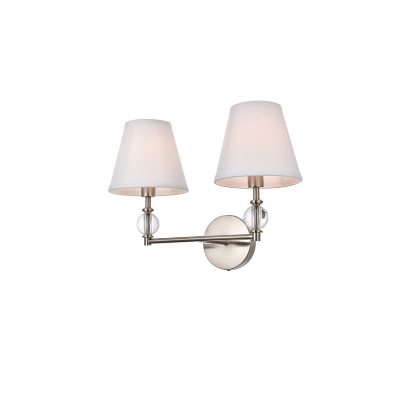 Living District Bethany 2-Light Metal Bath Sconce in Satin Nickel and White