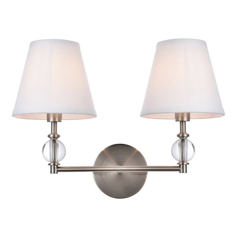 Living District Bethany 2-Light Metal Bath Sconce in Satin Nickel and White