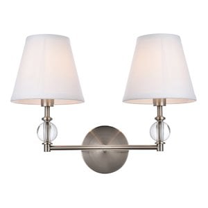 Living District Bethany 2-Light Metal Bath Sconce in Satin Nickel and White