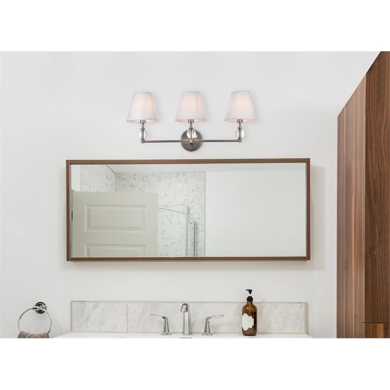 Living District Bethany 3-Light Metal Bath Sconce in Satin Nickel and White