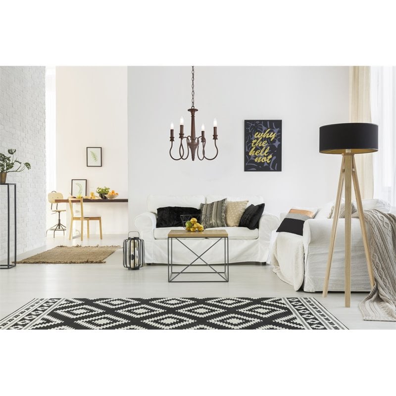 Living District Flynx 4-Light Mid-Century Metal Pendant in Weathered Oak