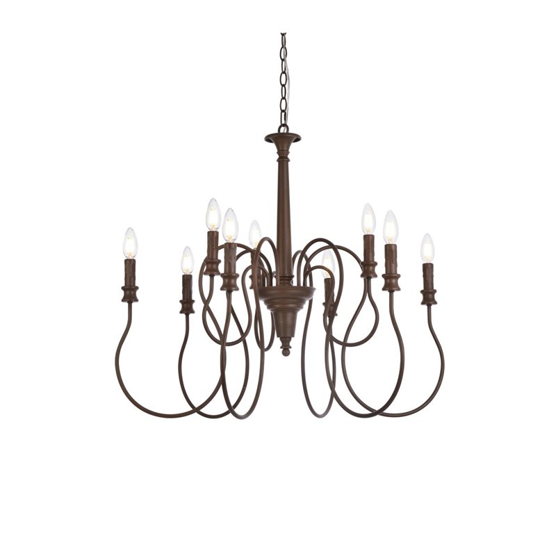 Living District Flynx 9-Light Mid-Century Metal Pendant in Weathered Oak