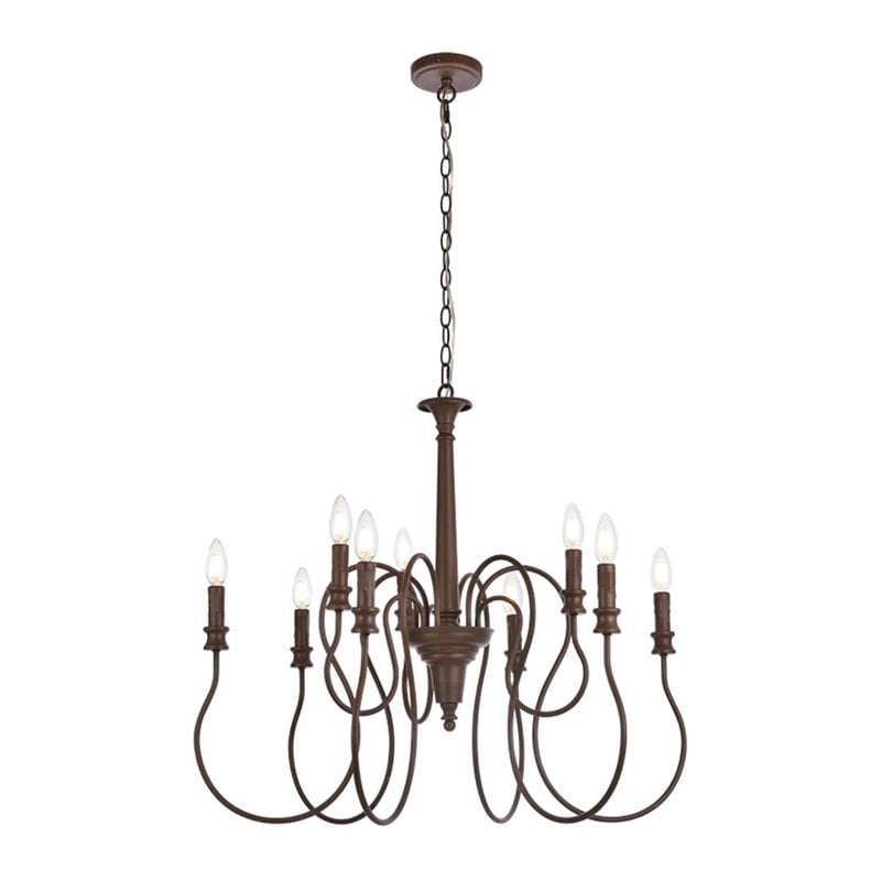 Living District Flynx 9-Light Mid-Century Metal Pendant in Weathered Oak