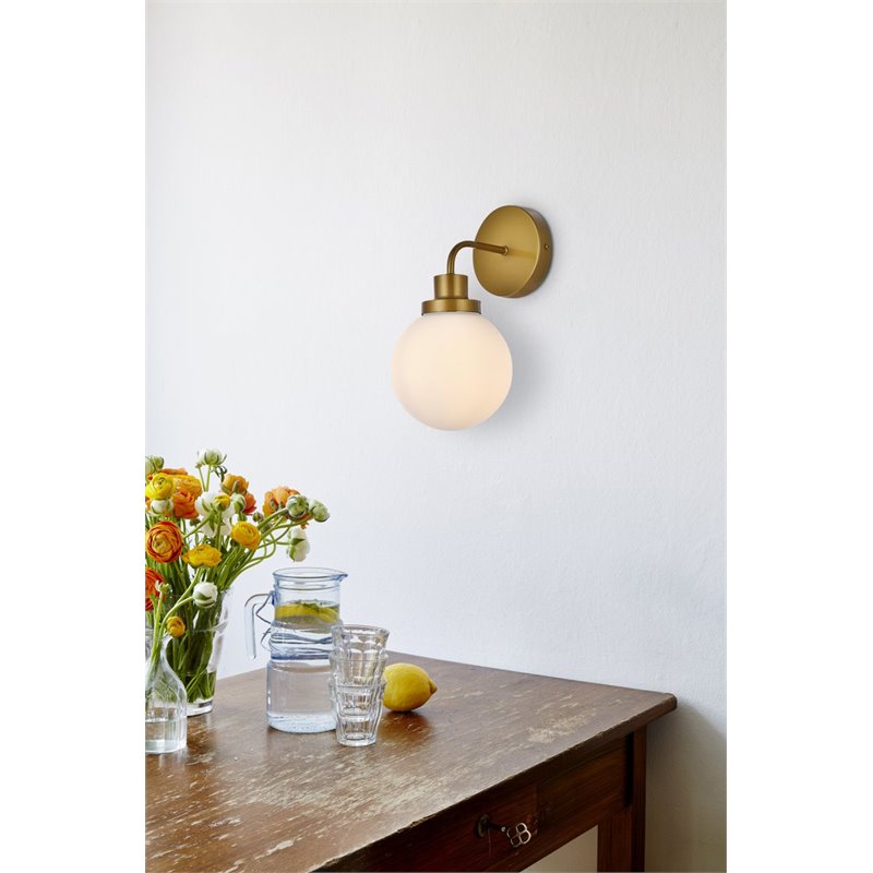 Living District Hanson 1-Light Metal Bath Sconce in Brass and Frosted