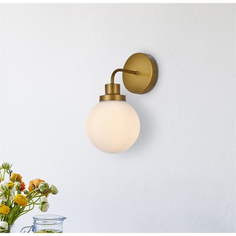 Living District Hanson 1-Light Metal Bath Sconce in Brass and Frosted