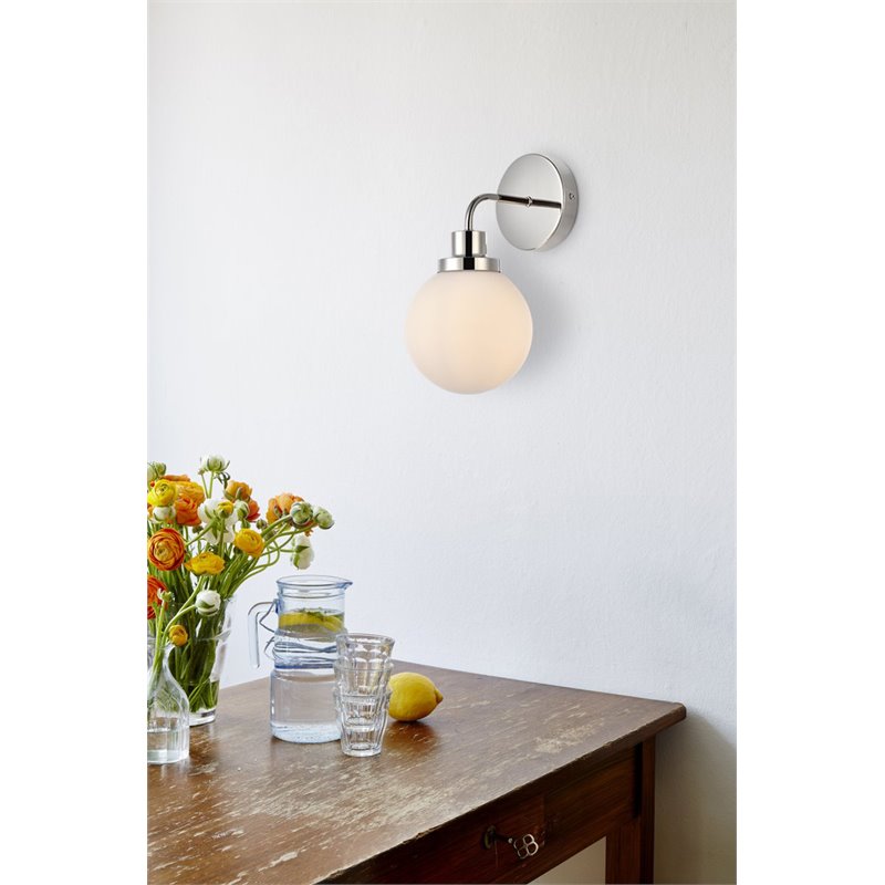 Living District Hanson 1-Light Metal Bath Sconce in Polished Nickel and Frosted