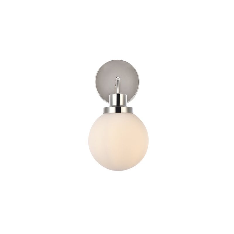 Living District Hanson 1-Light Metal Bath Sconce in Polished Nickel and Frosted
