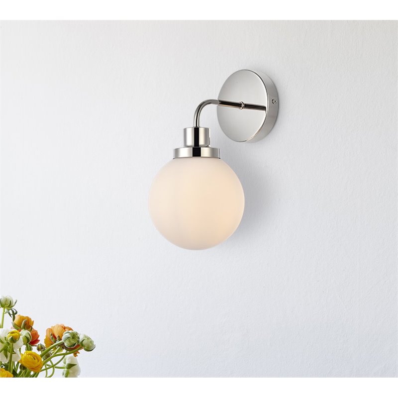 Living District Hanson 1-Light Metal Bath Sconce in Polished Nickel and Frosted