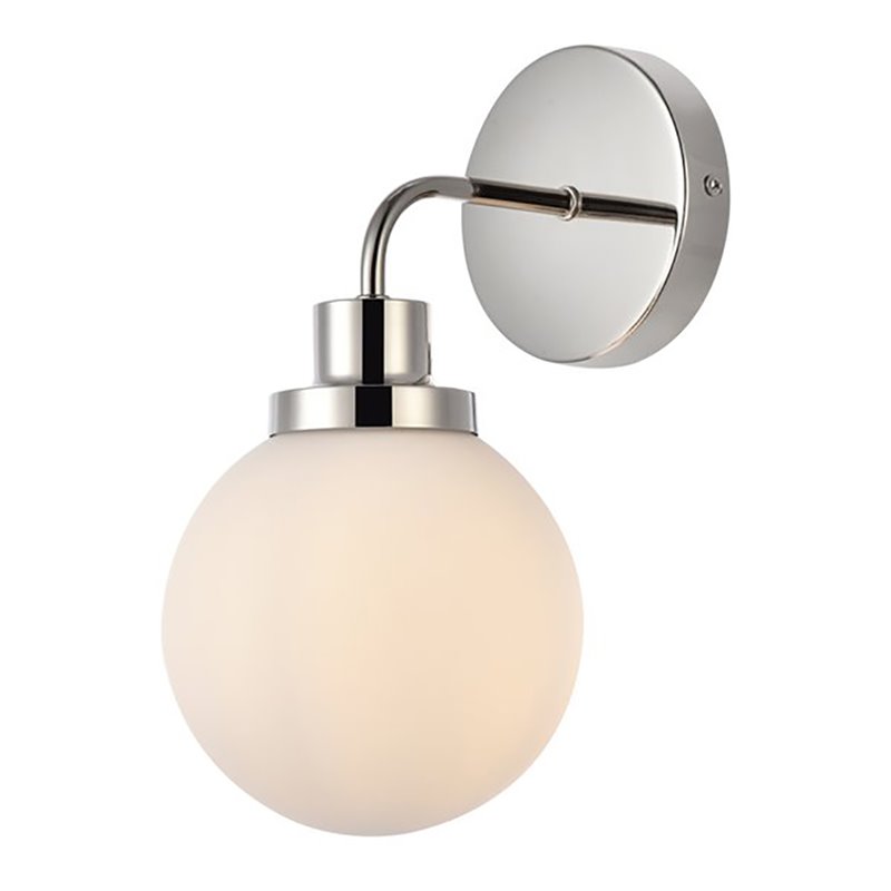 Living District Hanson 1-Light Metal Bath Sconce in Polished Nickel and Frosted