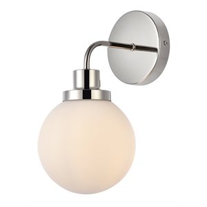 Living District Hanson 1-Light Metal Bath Sconce in Polished Nickel and Frosted