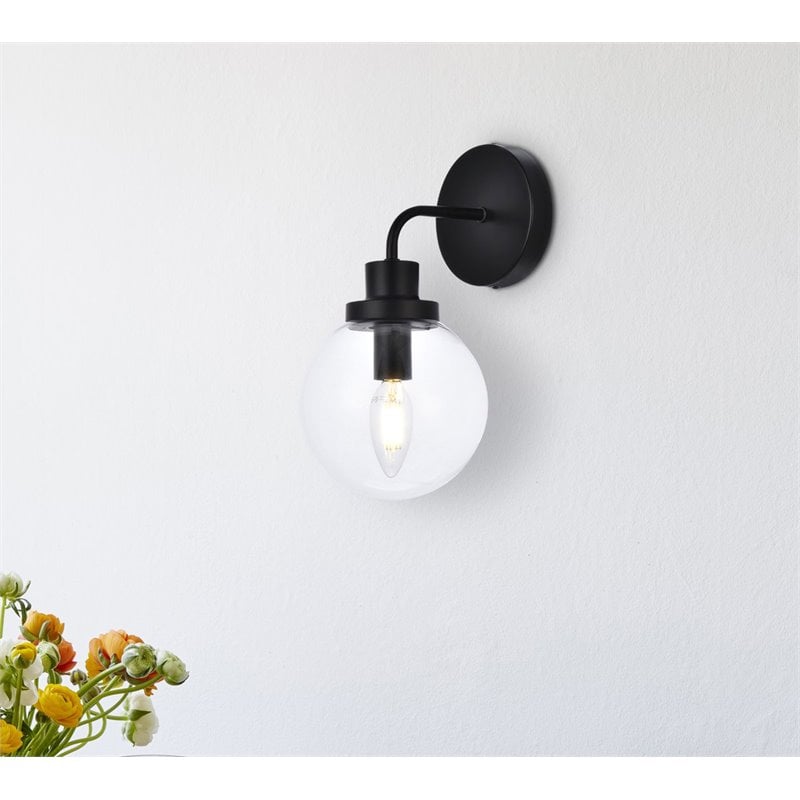Living District Hanson 1-Light Metal Bath Sconce in Black and Clear