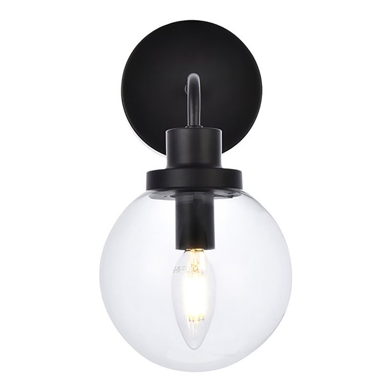 Living District Hanson 1-Light Metal Bath Sconce in Black and Clear