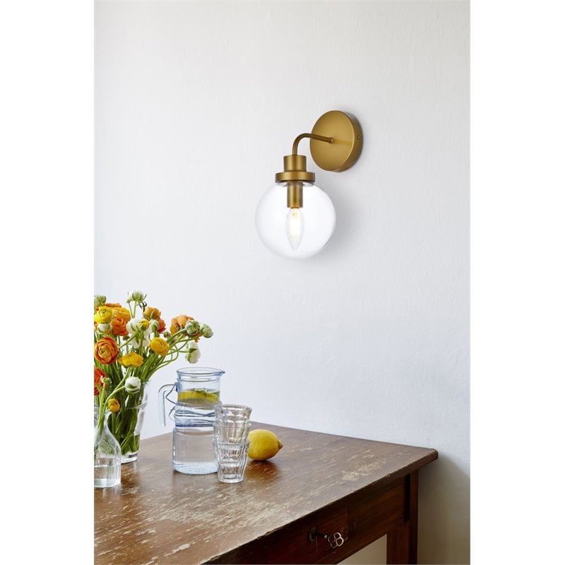 Living District Hanson 1-Light Metal Bath Sconce in Brass and Clear