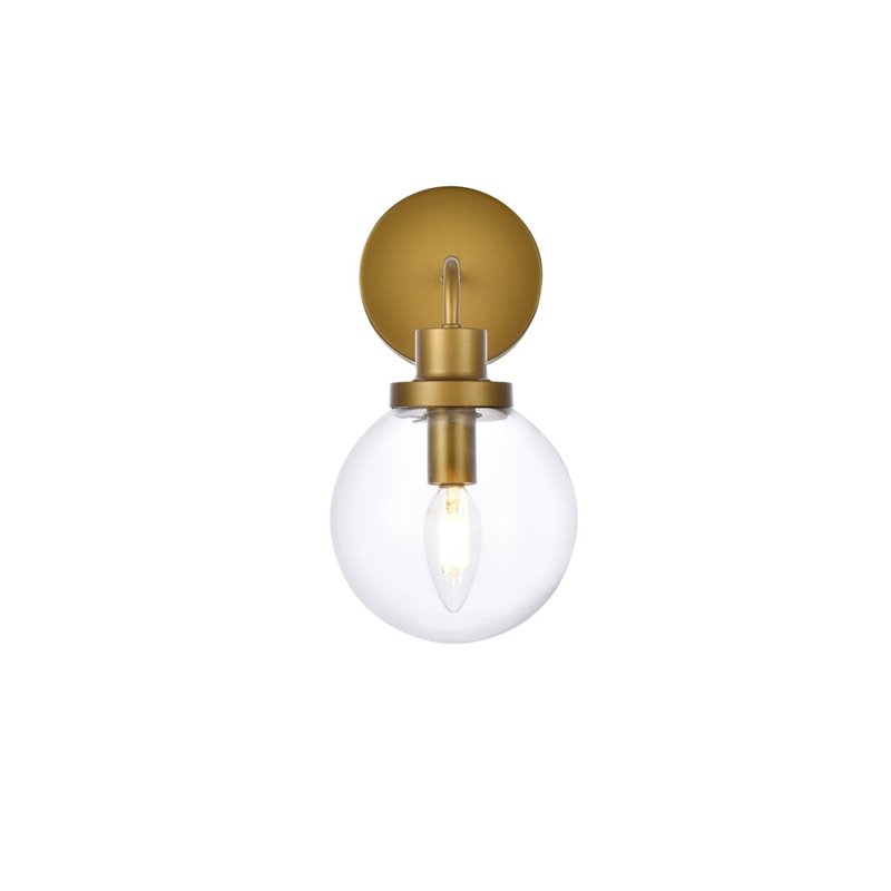 Living District Hanson 1-Light Metal Bath Sconce in Brass and Clear