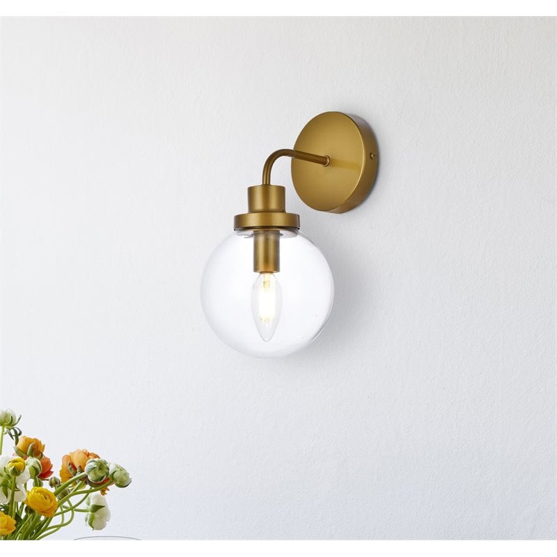 Living District Hanson 1-Light Metal Bath Sconce in Brass and Clear