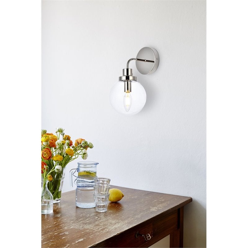 Living District Hanson 1-Light Metal Bath Sconce in Polished Nickel and Clear