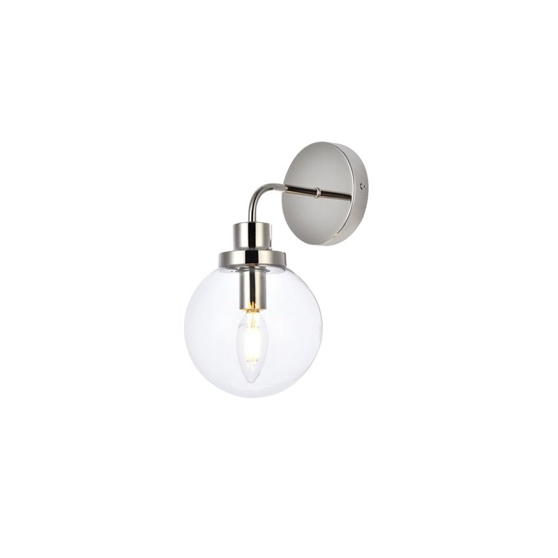 Living District Hanson 1-Light Metal Bath Sconce in Polished Nickel and Clear