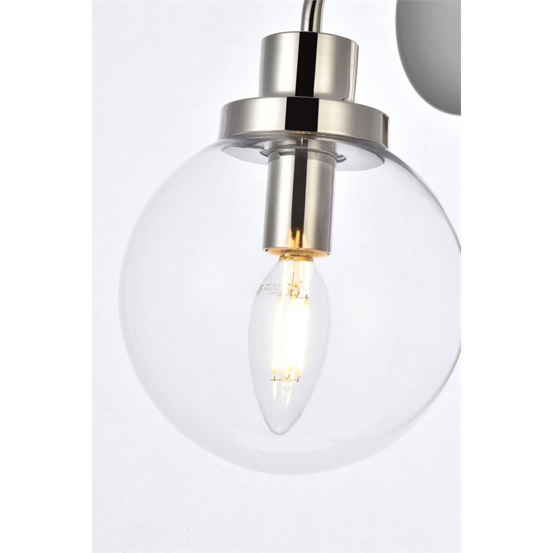 Living District Hanson 1-Light Metal Bath Sconce in Polished Nickel and Clear