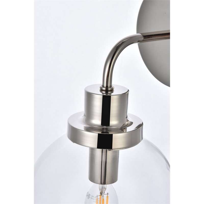 Living District Hanson 1-Light Metal Bath Sconce in Polished Nickel and Clear