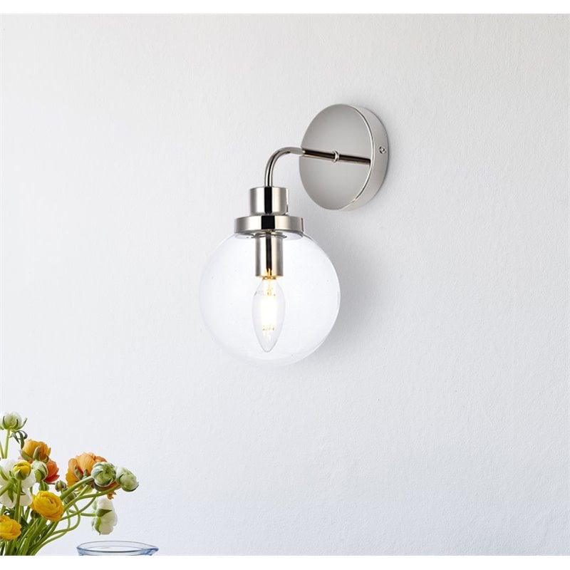 Living District Hanson 1-Light Metal Bath Sconce in Polished Nickel and Clear