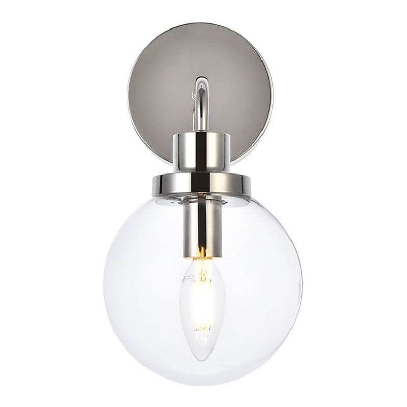 Living District Hanson 1-Light Metal Bath Sconce in Polished Nickel and Clear