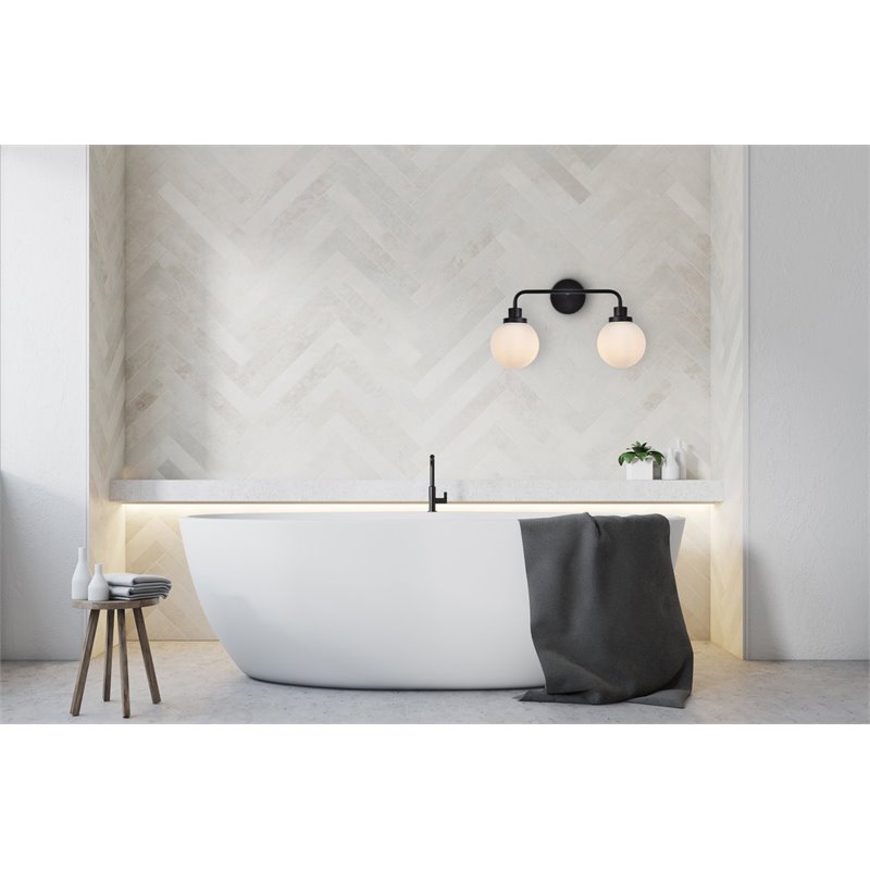 Living District Hanson 2-Light Metal Bath Sconce in Black and Frosted