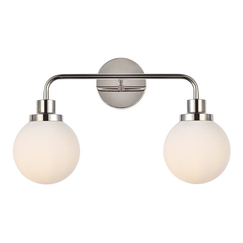Living District Hanson 2-Light Metal Bath Sconce in Polished Nickel and Frosted