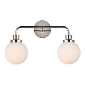 Living District Hanson 2-Light Metal Bath Sconce in Polished Nickel and Frosted