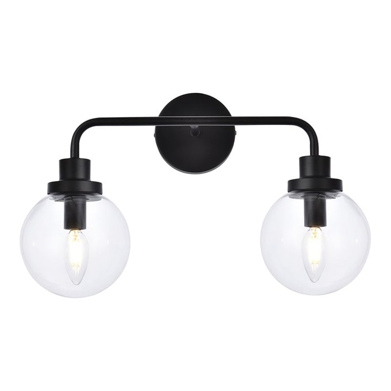 Living District Hanson 2-Light Metal Bath Sconce in Black and Clear