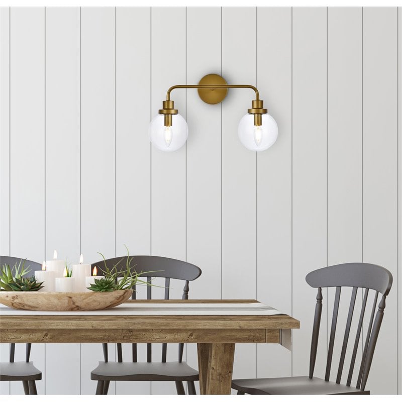 Living District Hanson 2-Light Metal Bath Sconce in Brass and Clear