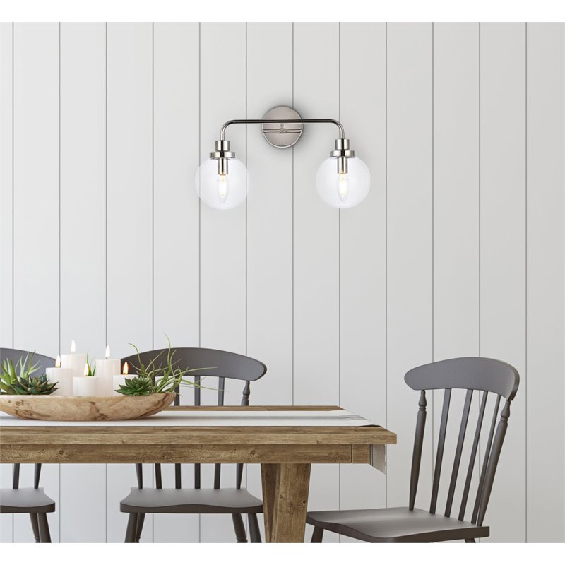 Living District Hanson 2-Light Metal Bath Sconce in Polished Nickel and Clear
