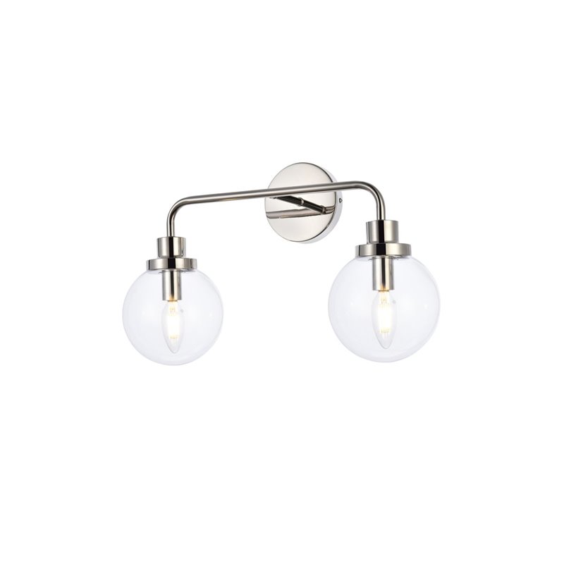 Living District Hanson 2-Light Metal Bath Sconce in Polished Nickel and Clear