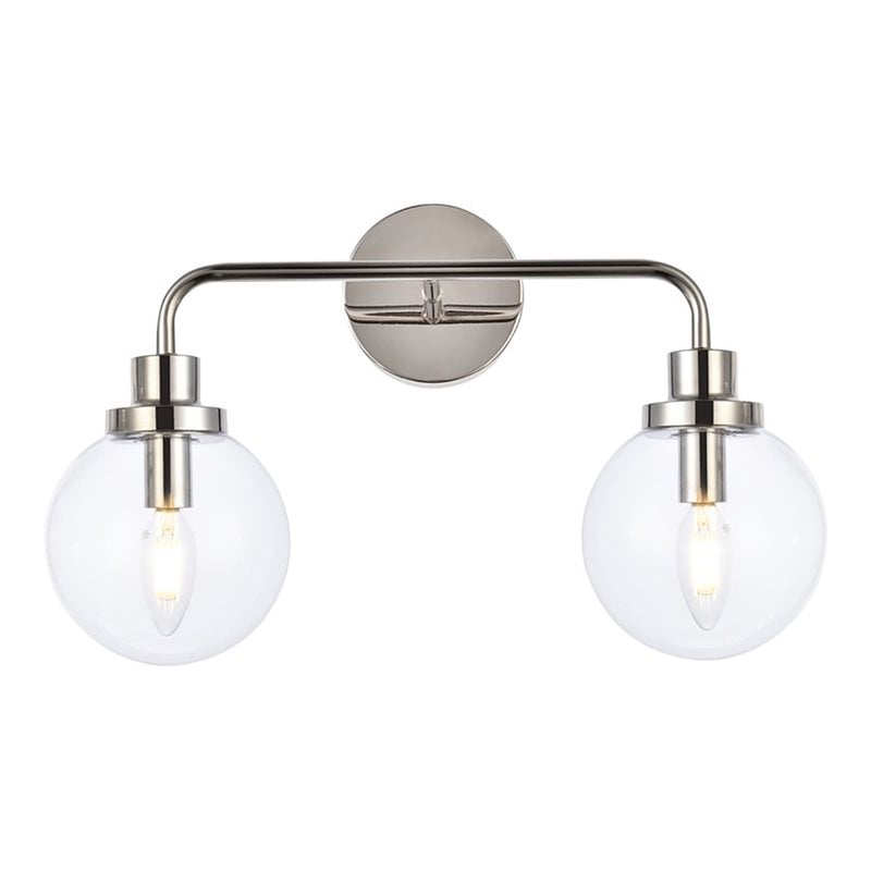 Living District Hanson 2-Light Metal Bath Sconce in Polished Nickel and Clear