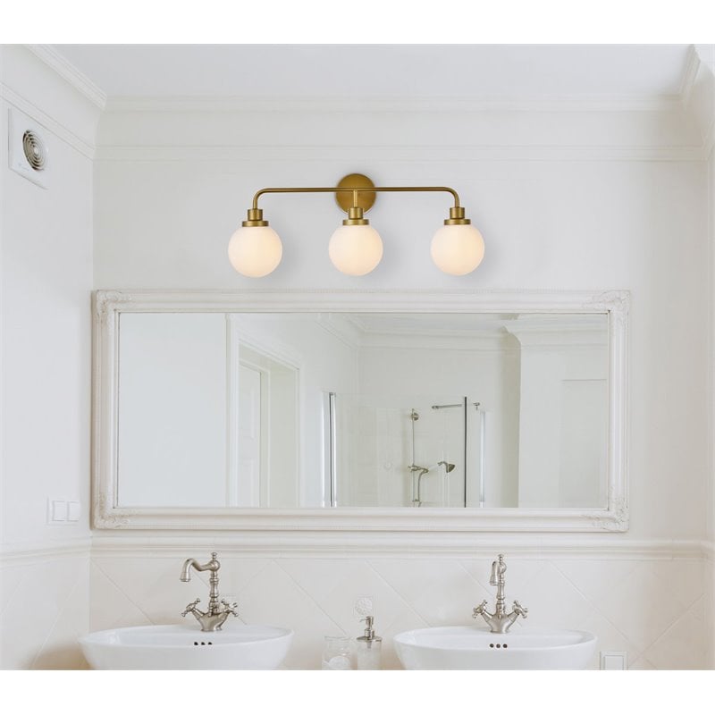 Living District Hanson 3-Light Metal Bath Sconce in Brass and Frosted