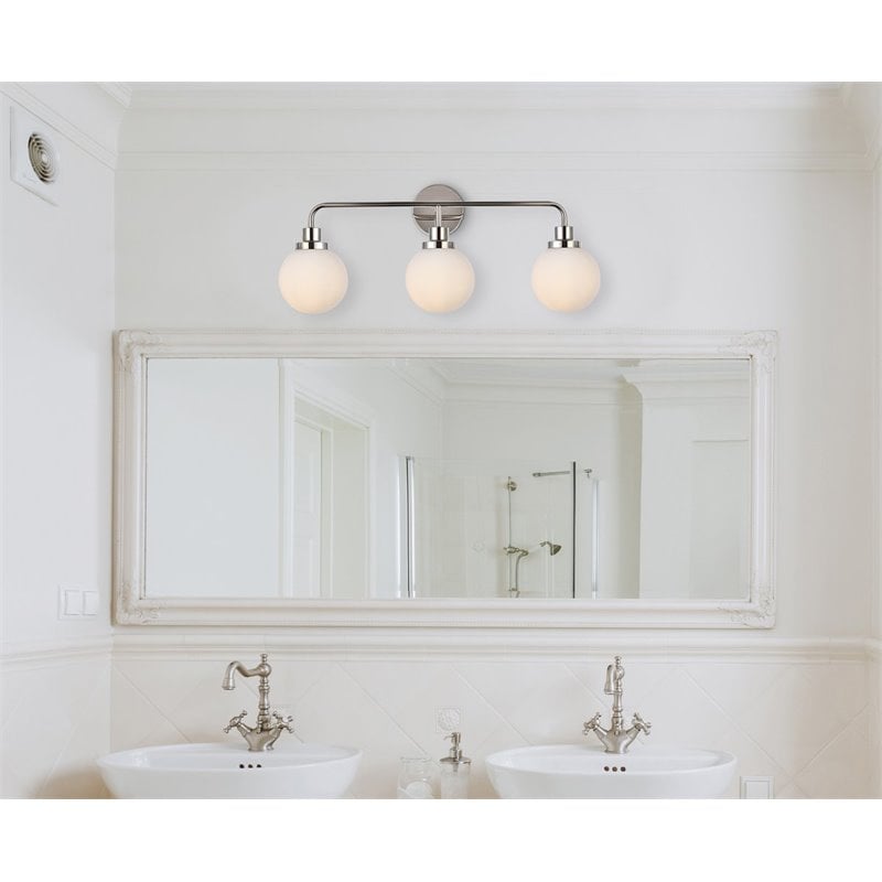 Living District Hanson 3-Light Metal Bath Sconce in Polished Nickel and Frosted