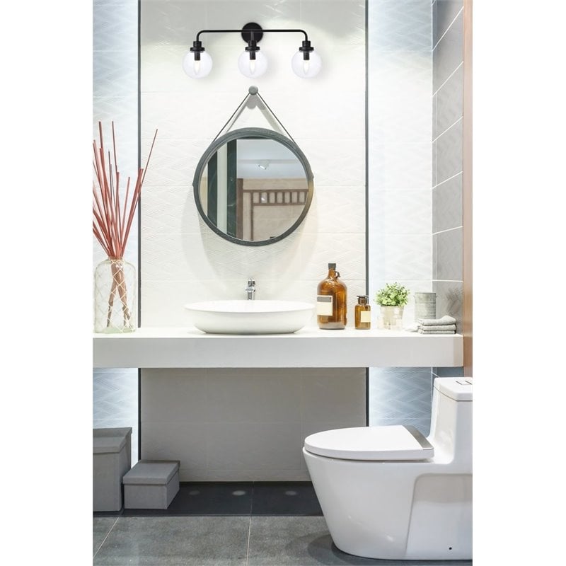 Living District Hanson 3-Light Metal Bath Sconce in Black and Clear